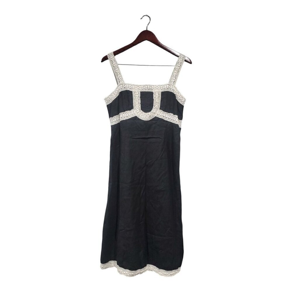 Ann Taylor Loft Black A line Dress Lace 100% Linen Special Occasion Lined Sz 12